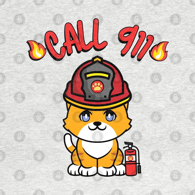 Cute Orange cat is a firefighter by Pet Station